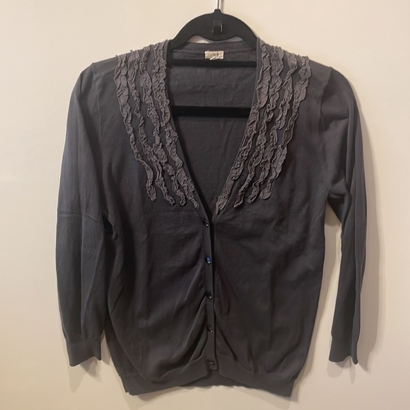 J. Crew Cotton Ruffle Neck  Cardigan - Picture 4 of 6